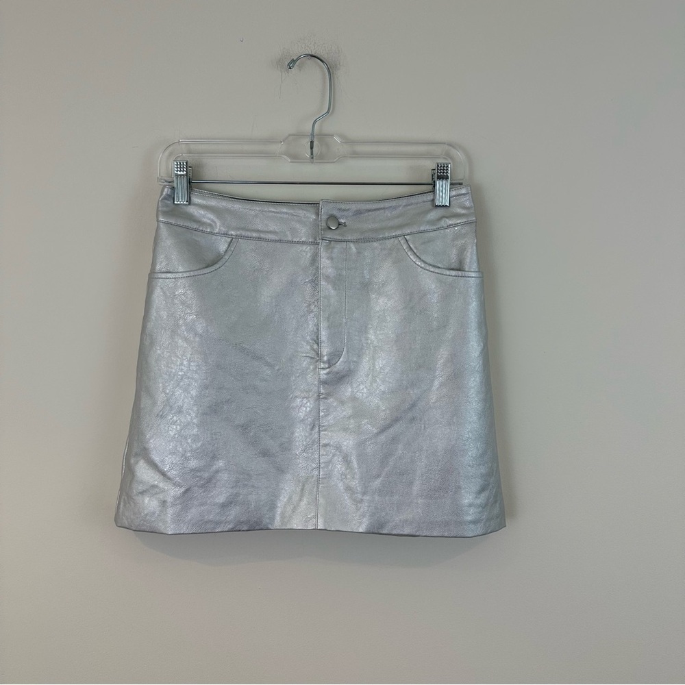 Wayf Silver Metallic Mini Skirt Size Small NWT Women's